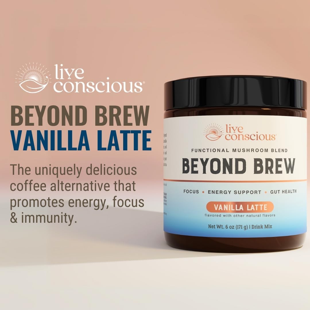 Live Conscious Beyond Brew Mushroom Coffee Alternative Vanilla Latte Exp 2027