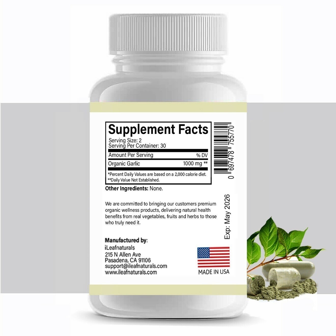 iLeafNaturals Garlic Capsules Heart & Blood Pressure Support – 1000 MG