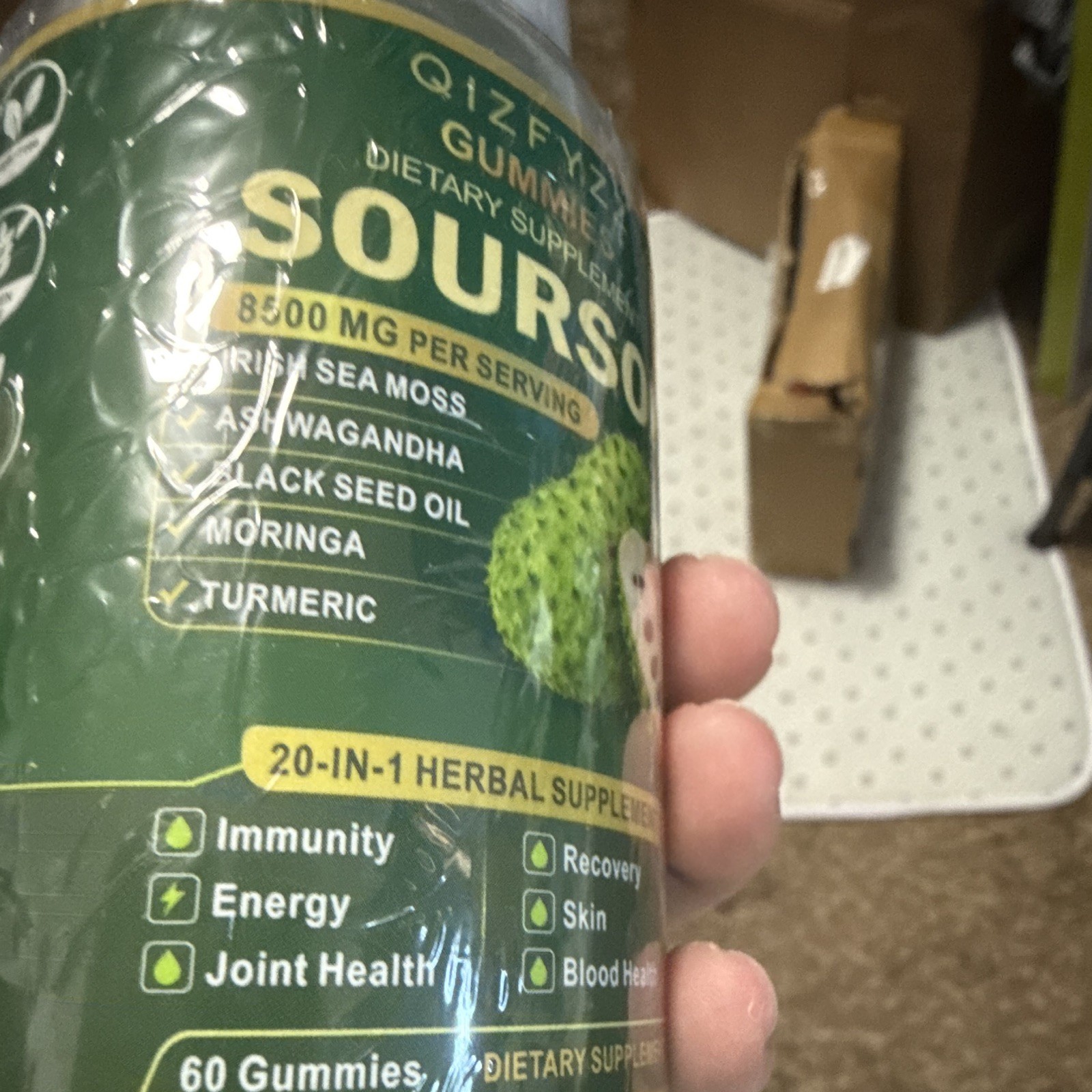 QIZFYZZ Soursop Gummies 8500mg Sugar-Free Gluten-Free 60ct Immune Support