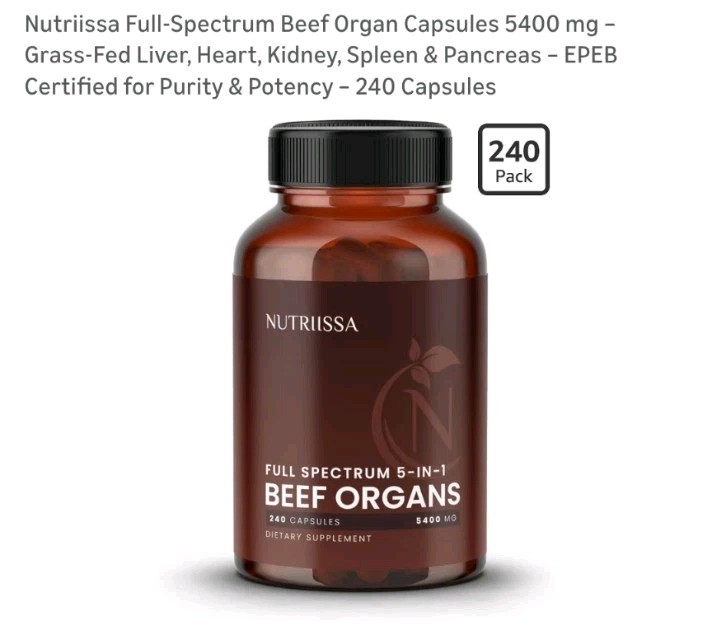 Nutriissa Beef Organs Grass Fed Supplement 240 Capsules 5400mg Unflavored