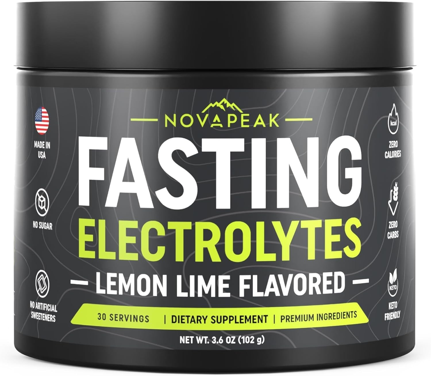 NovaPeak Fasting Electrolytes Powder – Lemon Lime Sugar Free Hydration – 30 Serv