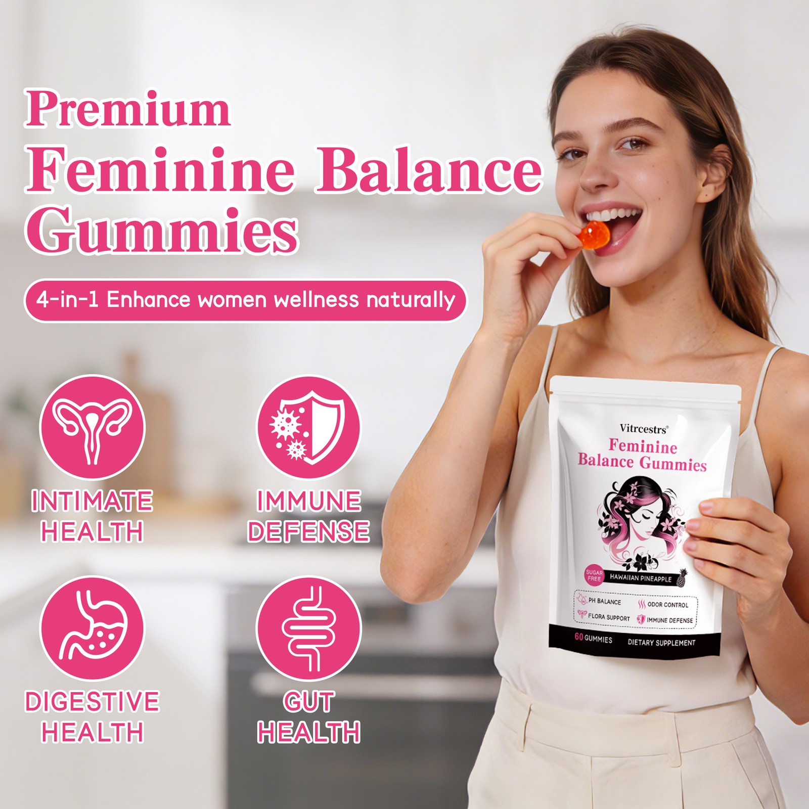 Feminine Probiotic Gummies,pH & Vaginal Flora Support with 1Billion CFU,60 Count