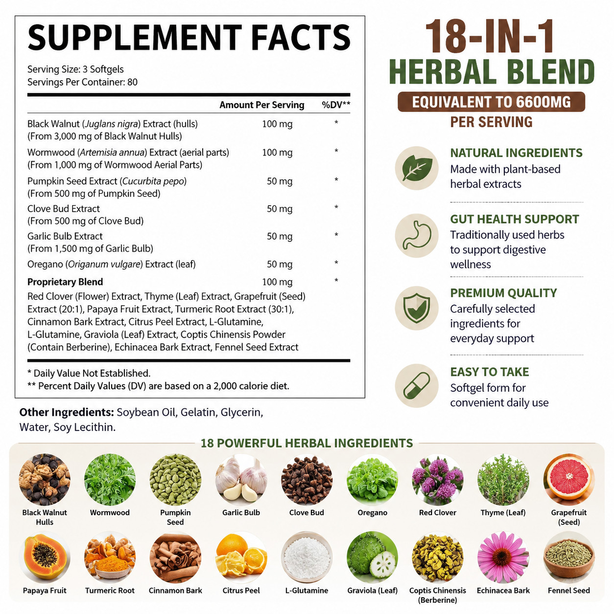 3 Pack Black Walnut Herbal Supplement Pumpkin Seed Garlic Blend 240 Softgels