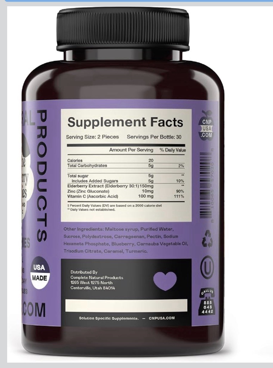 Complete Natural Products Elderberry Zinc Vitamin C Immune Support Gummies 60