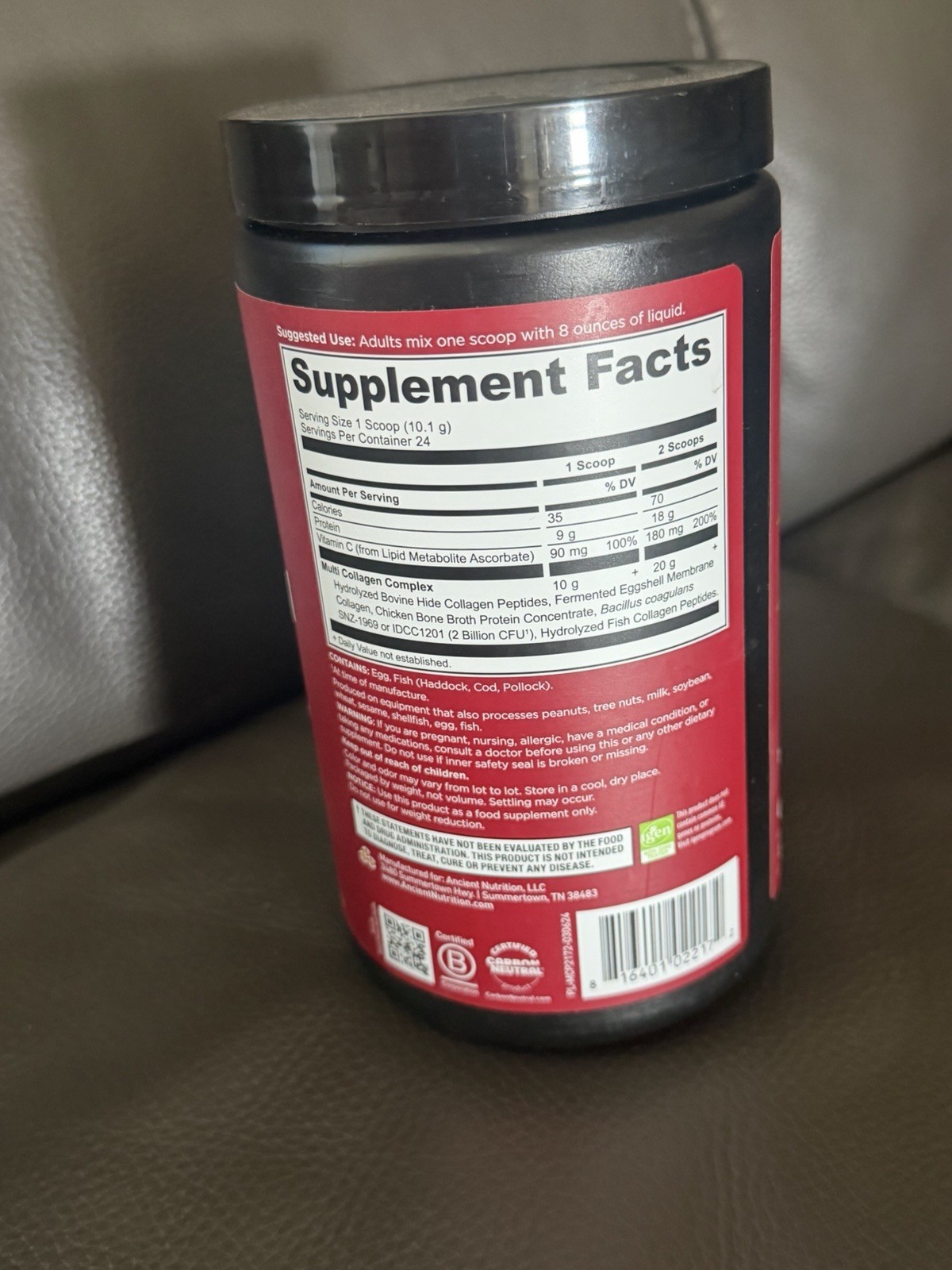 Ancient Nutrition Multi Collagen Protein Vitamin C & Probiotics 8.6 oz Exp 01/29