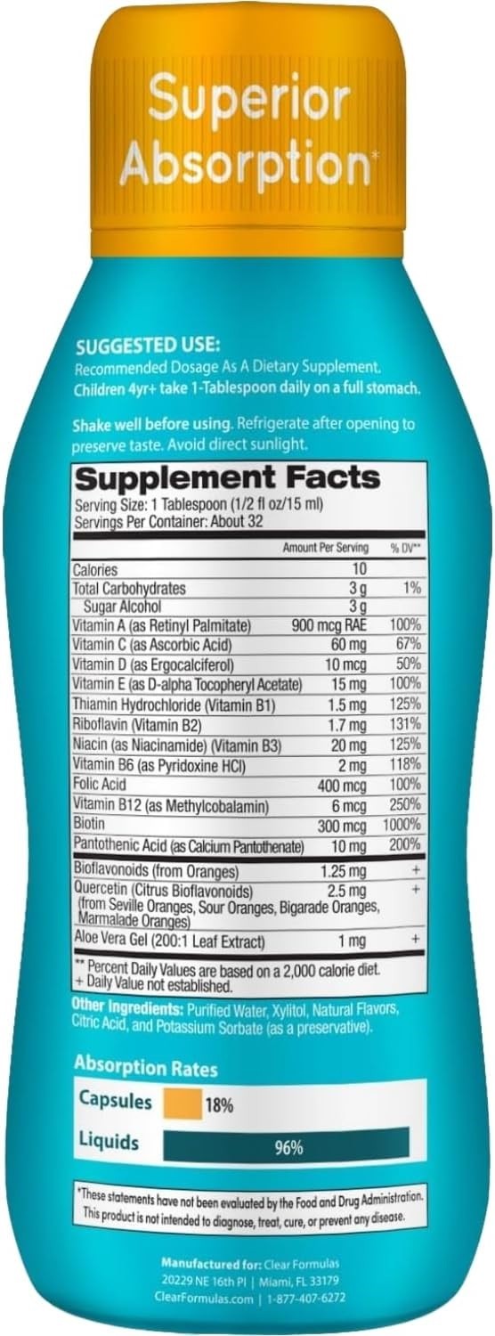 Kids Liquid Multivitamin Sugar Free Immune Support Orange Flavor 1 Month