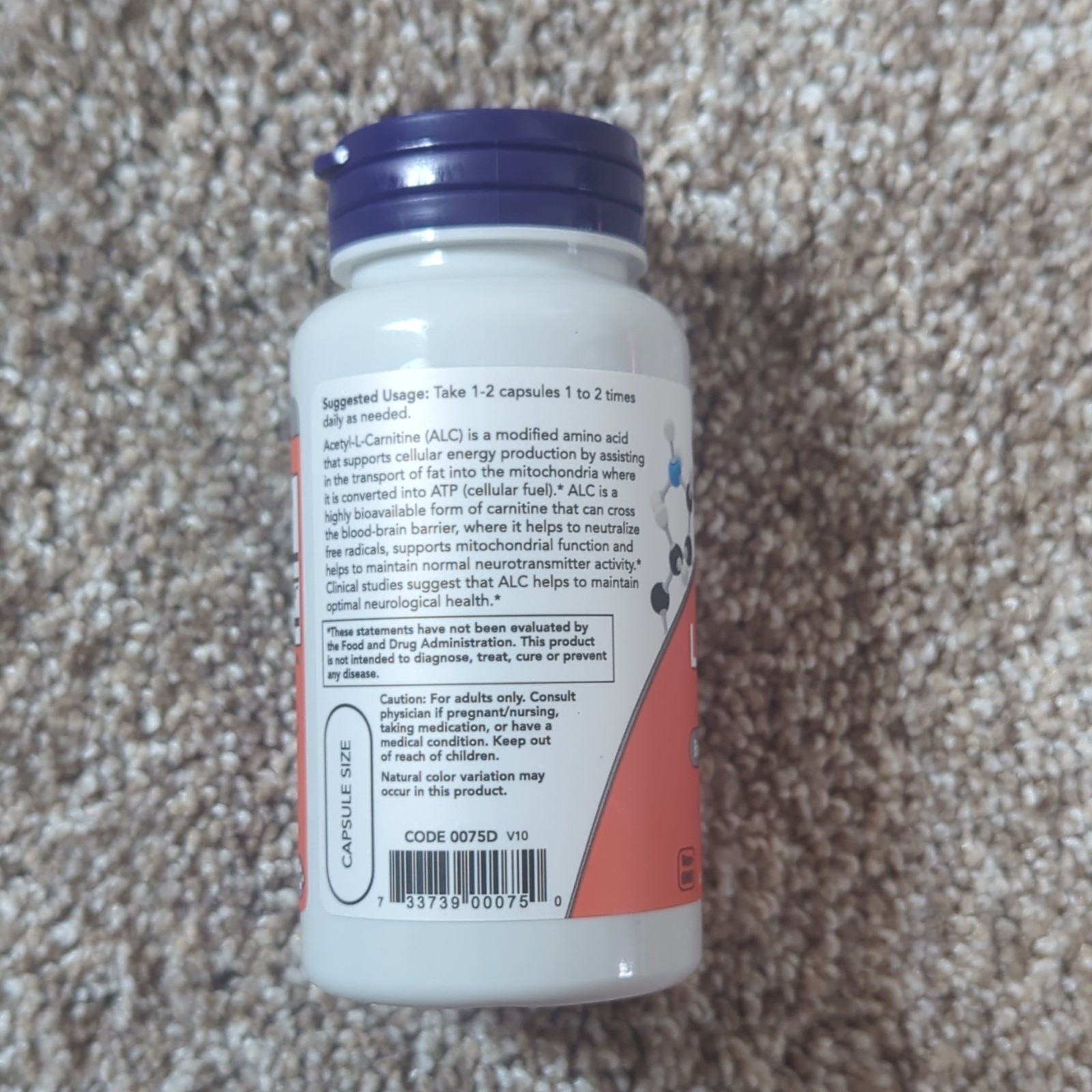 NOW Acetyl-L-Carnitine 500mg Vegan Vegetarian Capsules, 50 Count
