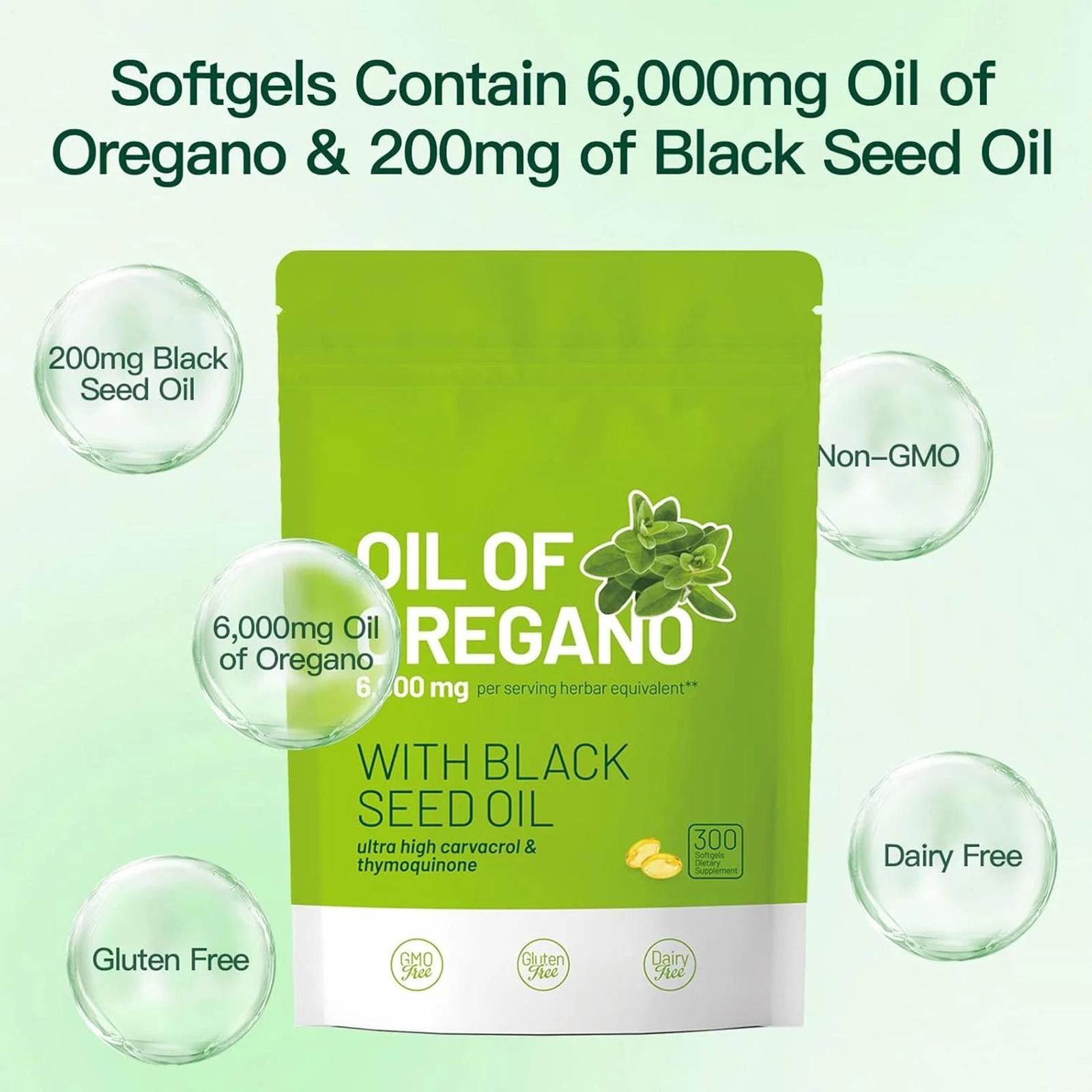 ​​Oil Of Oregano 300 Softgels 2 In 1 Black Seed Oil Organic Herbal Supplement