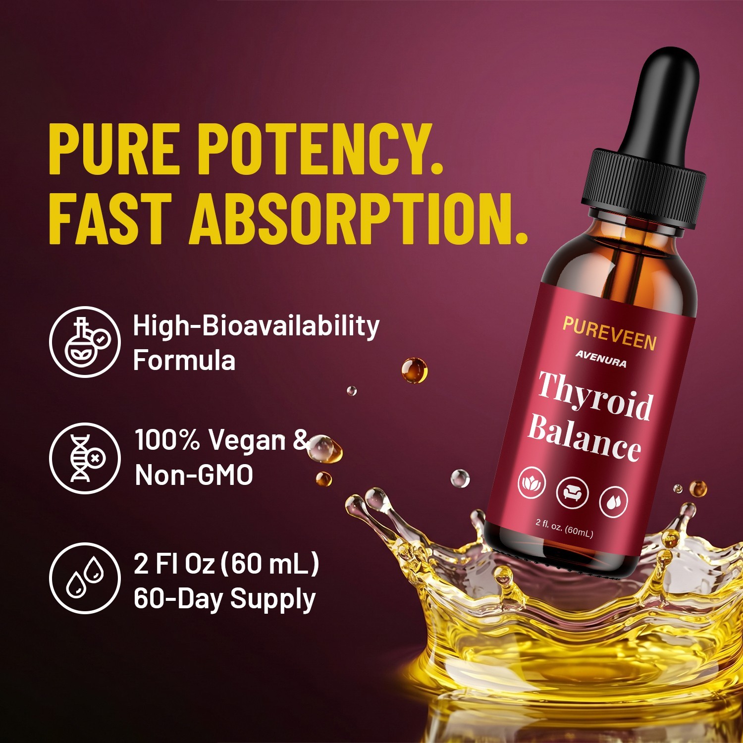 (1 Pack) Pureveen Liquid Drops – Pure Veen Extra Strength Thyroid Balance