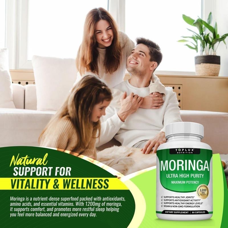 1200mg Pure Moringa Capsules – 90 Count: Support Immune & Gut Function+