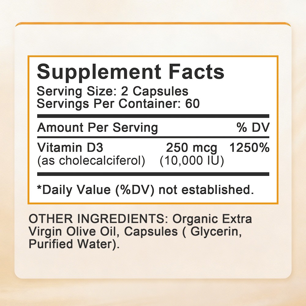 10000 IU VitaminD3 Triple Action Supplement for Bone,Immune & Muscle 30~120 Caps