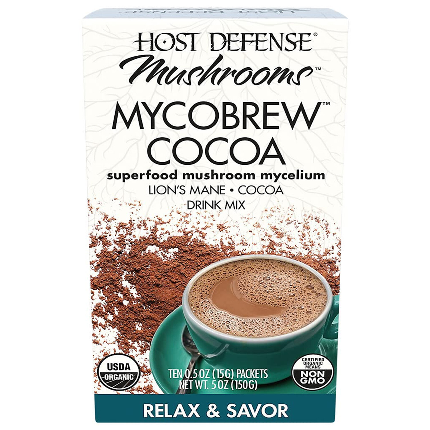 Host Defense Mushrooms MycoBrew Cocoa Certified Organic Drink Mix, 5 Ounces
