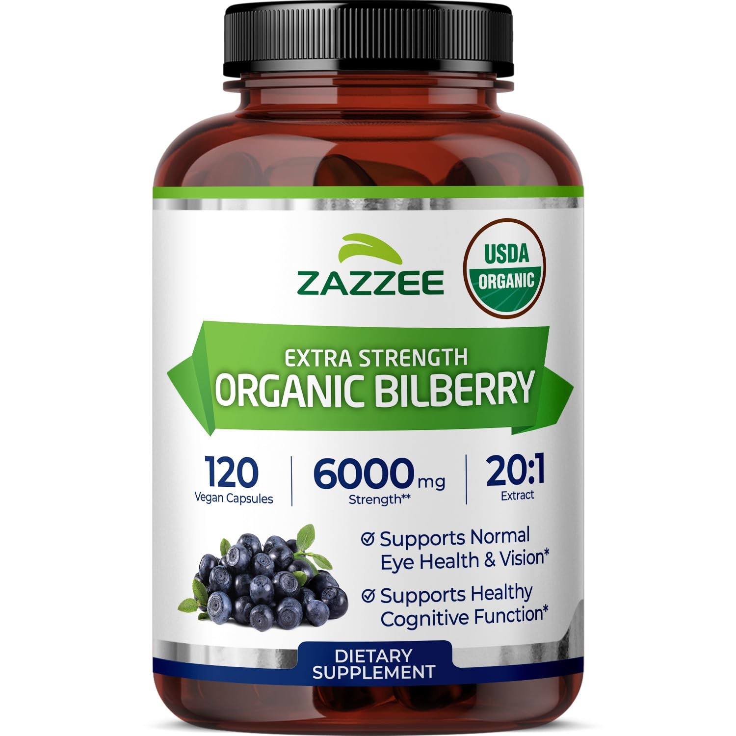 USDA Organic Bilberry 20:1 Extract, 120 Vegan Capsules, 4 Month Supply, Vacci…