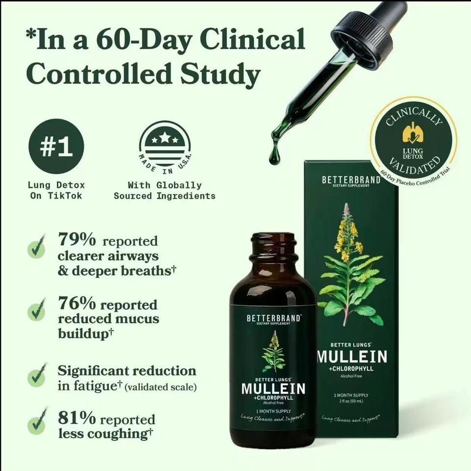 NEW Mullein Leaf & Chlorophyll Drops for Lung Detox & Mucus Cleanse – 30Servings
