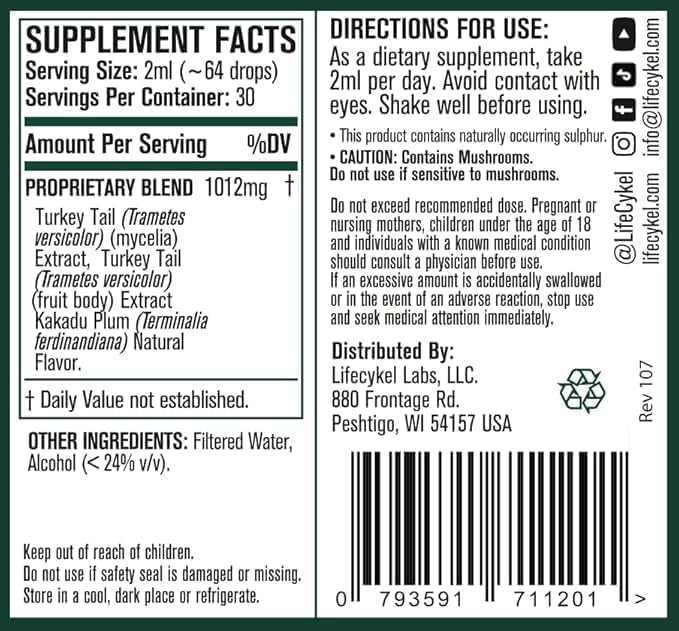 New Life Cykel Turkey Tail + Wild Harvested Kakadu Plum 120ml Double Extract