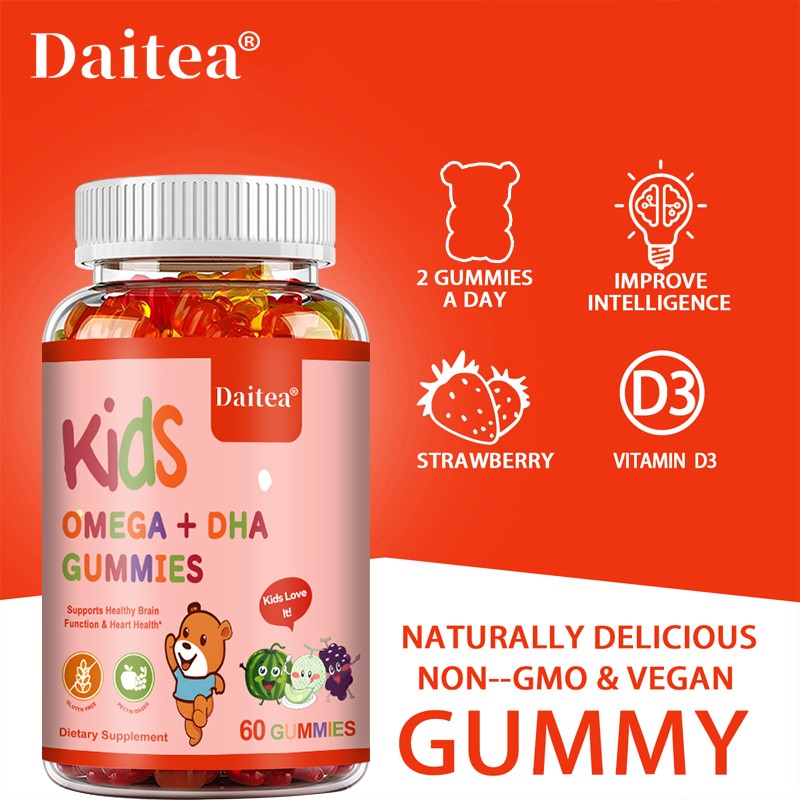 Kids Omega+Dha Calcium Vitamin Support Focus Attention Memory Improve 60 Gummies