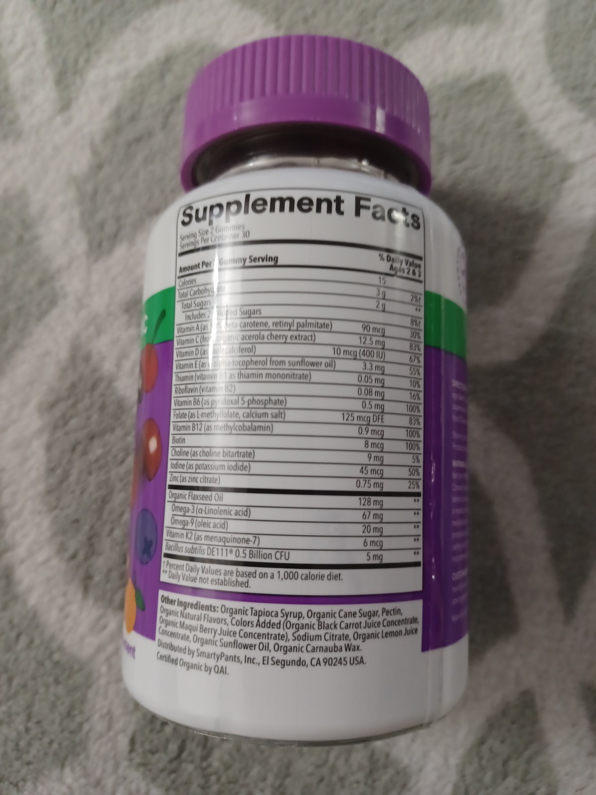 SmartyPants Organic Multi & Probiotics Gummies Toddlers Mixed Fruit Exp. 05/2027