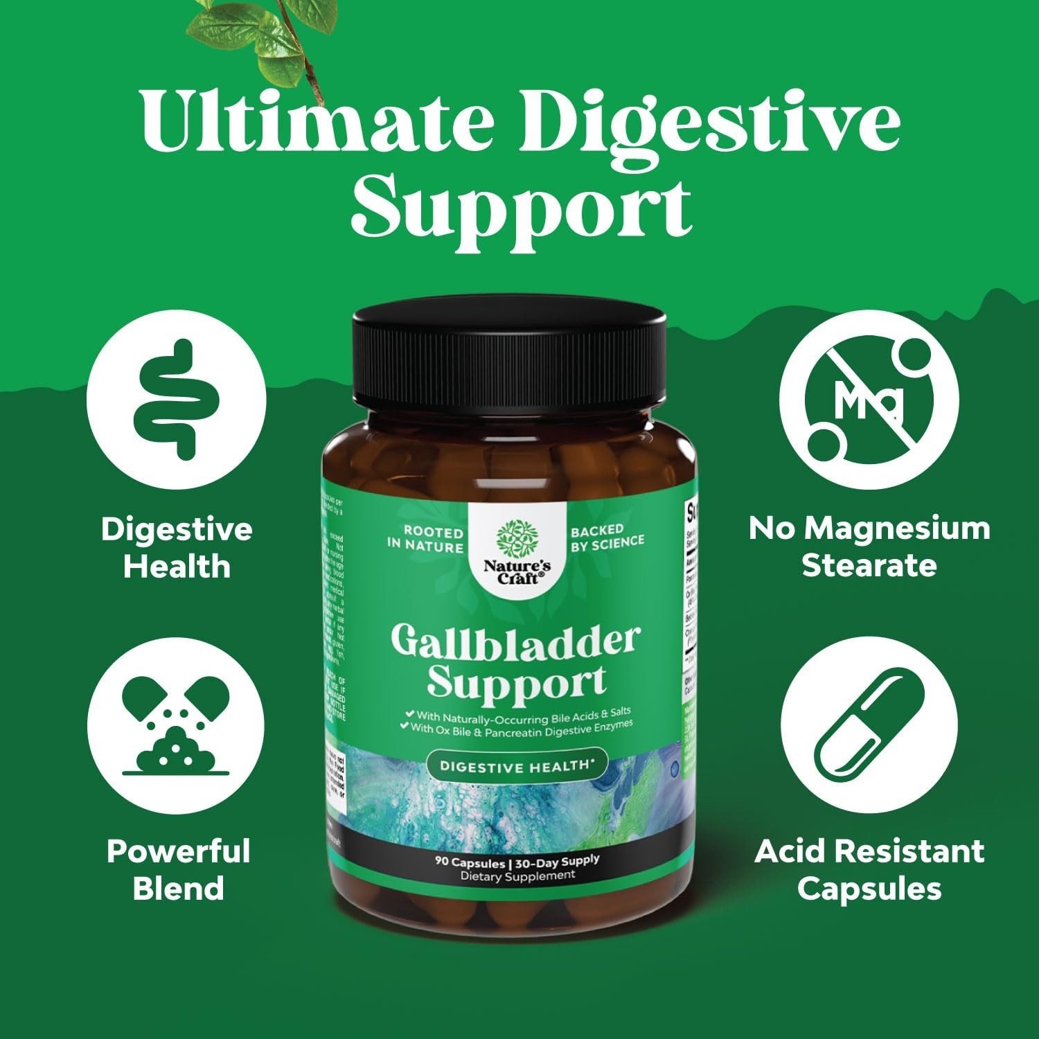 Ox Bile Salts for Gallbladder Support – Purified Bile Salts Supplement 90ct