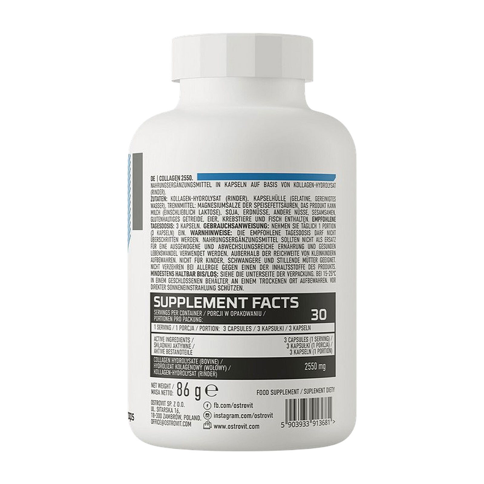 COLLAGEN – 90-180 Caps- 2550mg -Healthy beautiful appearance, bones, nails, hair