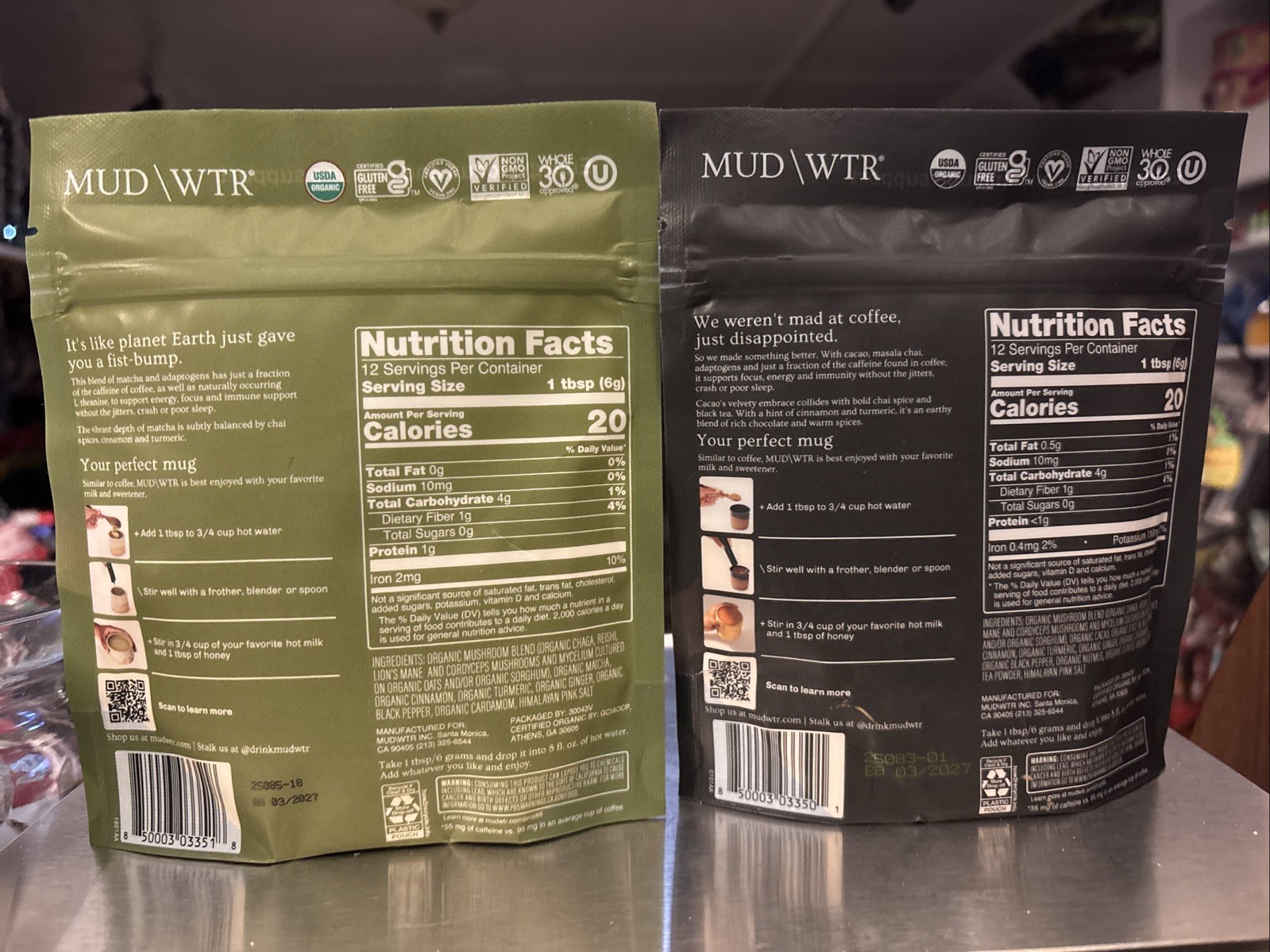 2x MUD/WTR 12 Serving :rise Cacao/Matcha 2.5oz Each