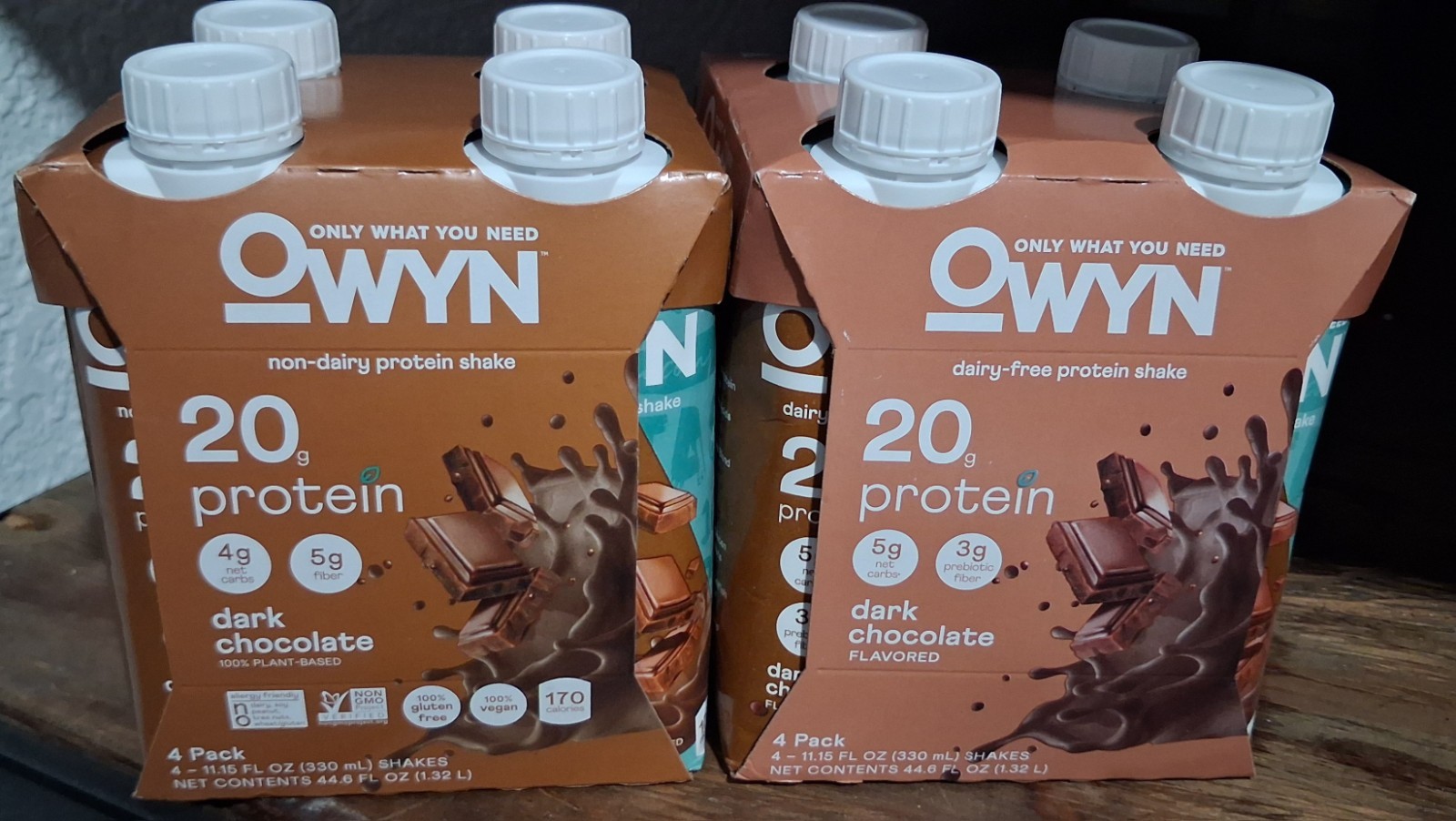 2 pack OWYN Dark Chocolate Protein Shake 4 Pack Vegan Dairy-Free 20g Protein