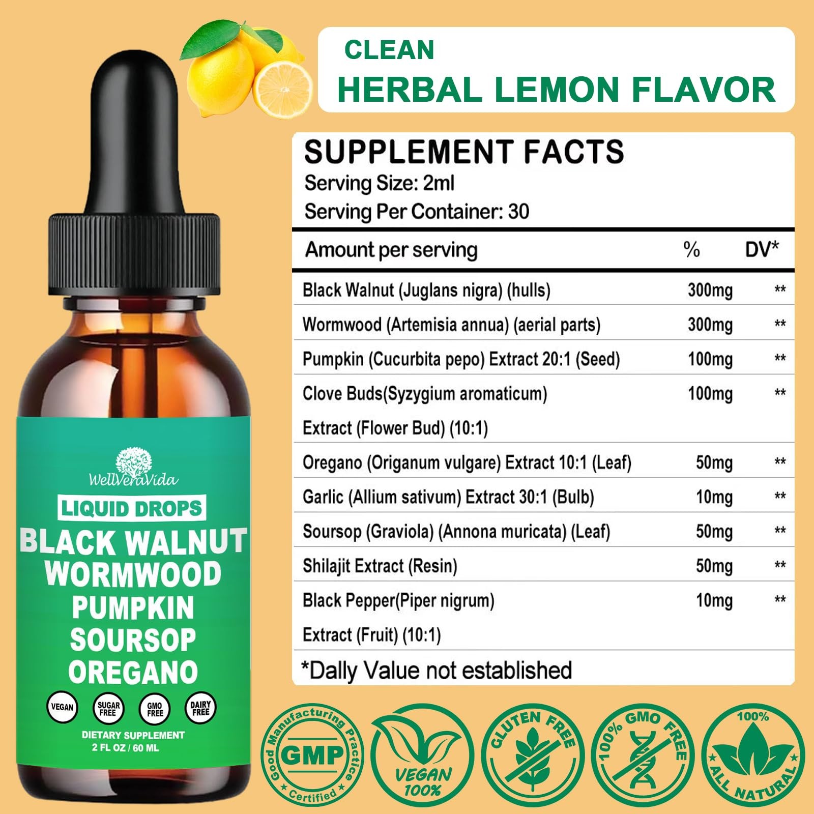 Liposomal Wormwood Black Walnut Clove Cleanse for Humans 2 Fl Oz (Pack of 1)