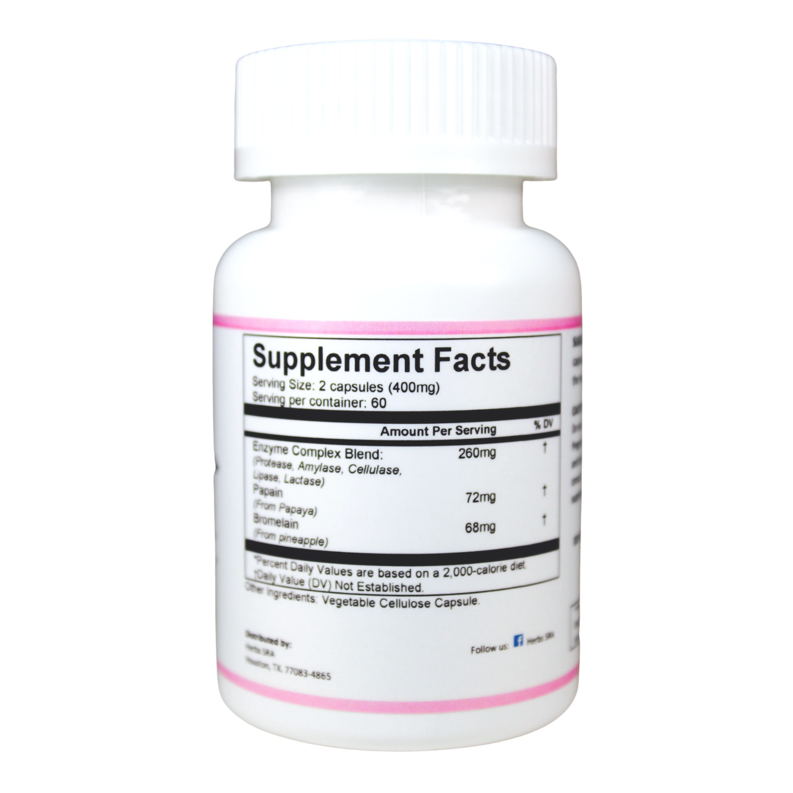 Bromelain, Papain, Lipase, Protease, Amylase Blend for Intestinal Digestion.