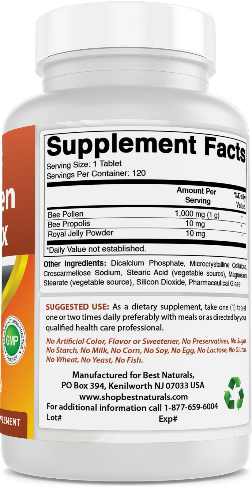 Best Naturals Bee Pollen Complex 1000 mg 120 Tablets, Healthy Metabolism