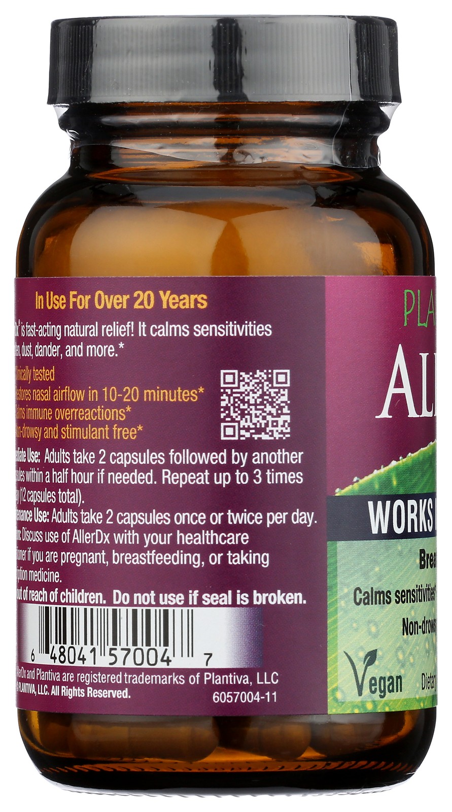 Allerdx Allergy Relief Supplement By Plantiva Breath Easy 60 Capsules 1 Pack
