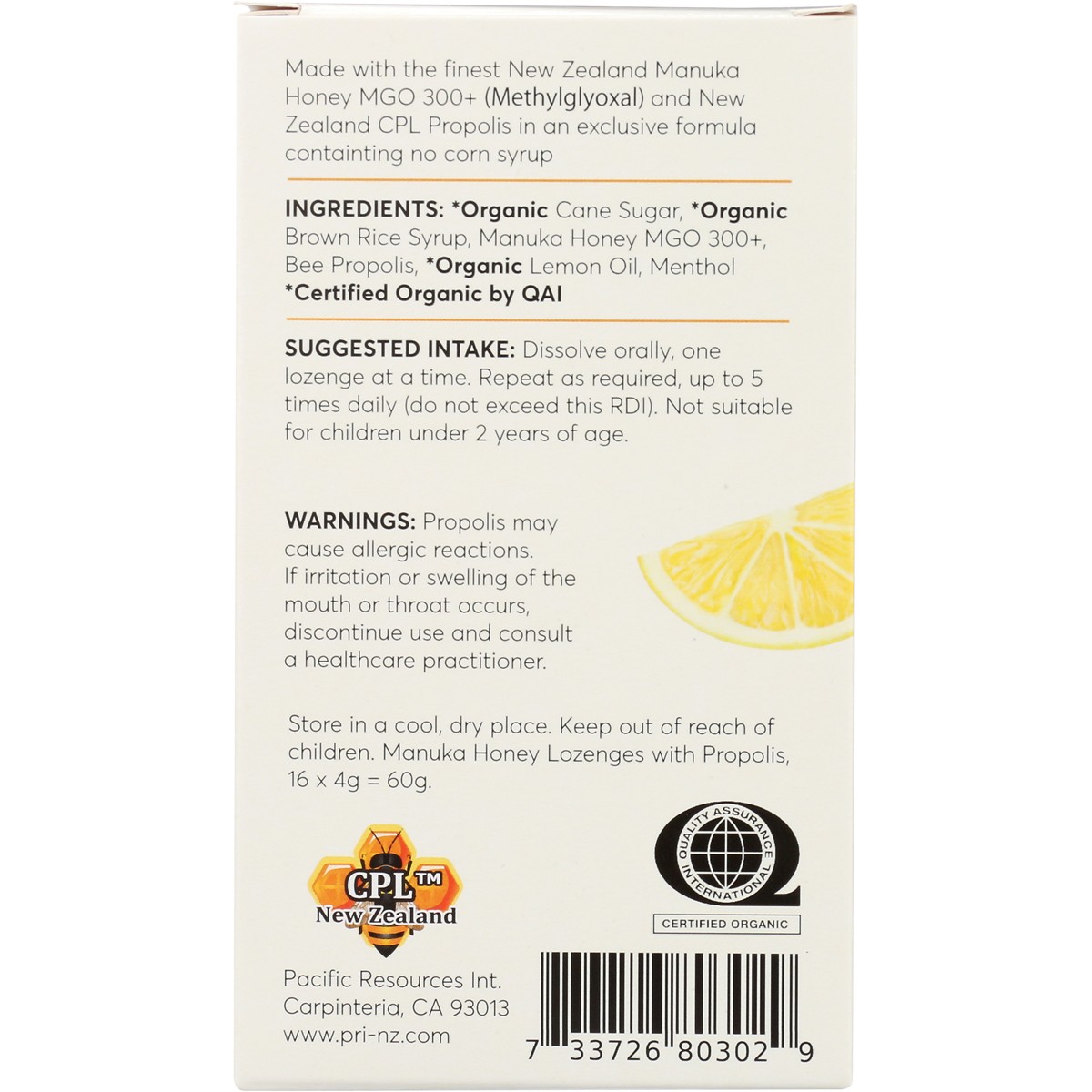 Pacific Resources Intl Manuka Honey Propolis Soothing Lozenges Rice 4G 1 Pack