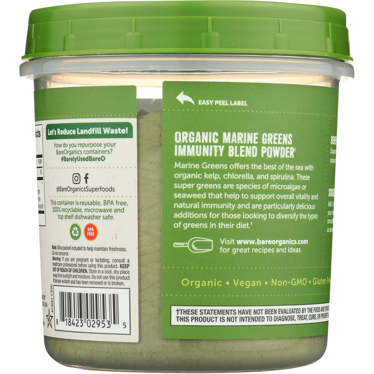 Organic Marine Greens Immunity Blend Powder By Bareorganics 8 Oz 1 Pack