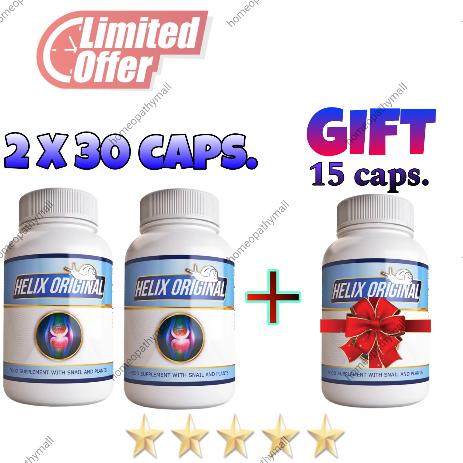 2 Pack HELIX ORIGINAL x 30 caps. + Gift 1 Pack Helix x 15 caps. Natural Joint