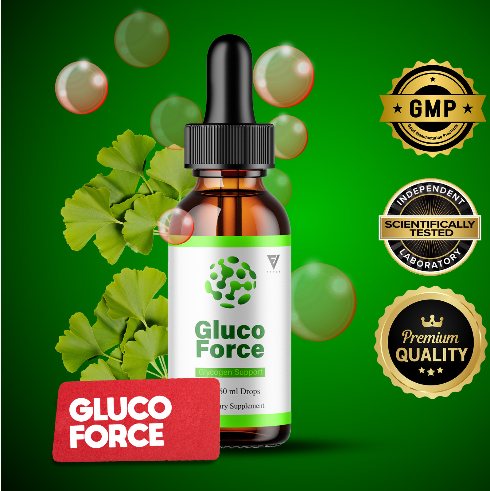 (5 Pack) Gluco Force Liquid Drops GlucoForce Glycogen Support Supplement (10oz)