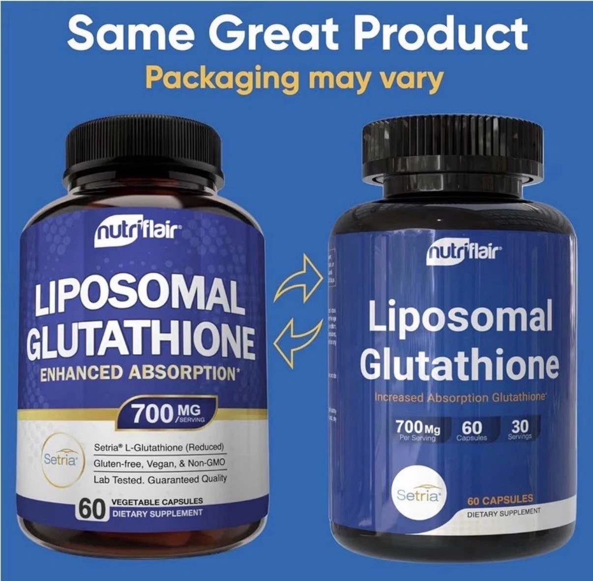 NutriFlair Liposomal Glutathione 700mg 60 Capsules Setria Antioxidant Supplement