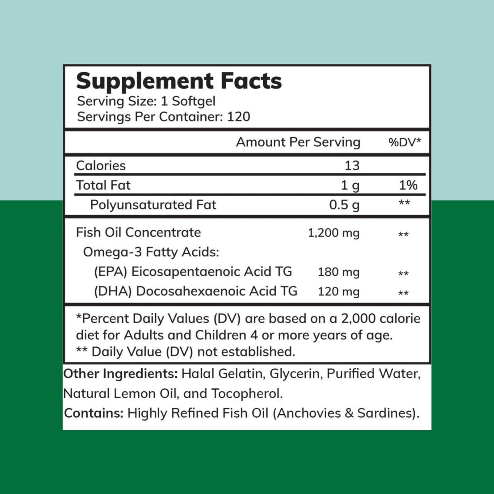 Zaytun Vitamins Halal Fish Oil 1200mg Omega-3 300mg Halal Gelatin EPA/DHA 120 Ct