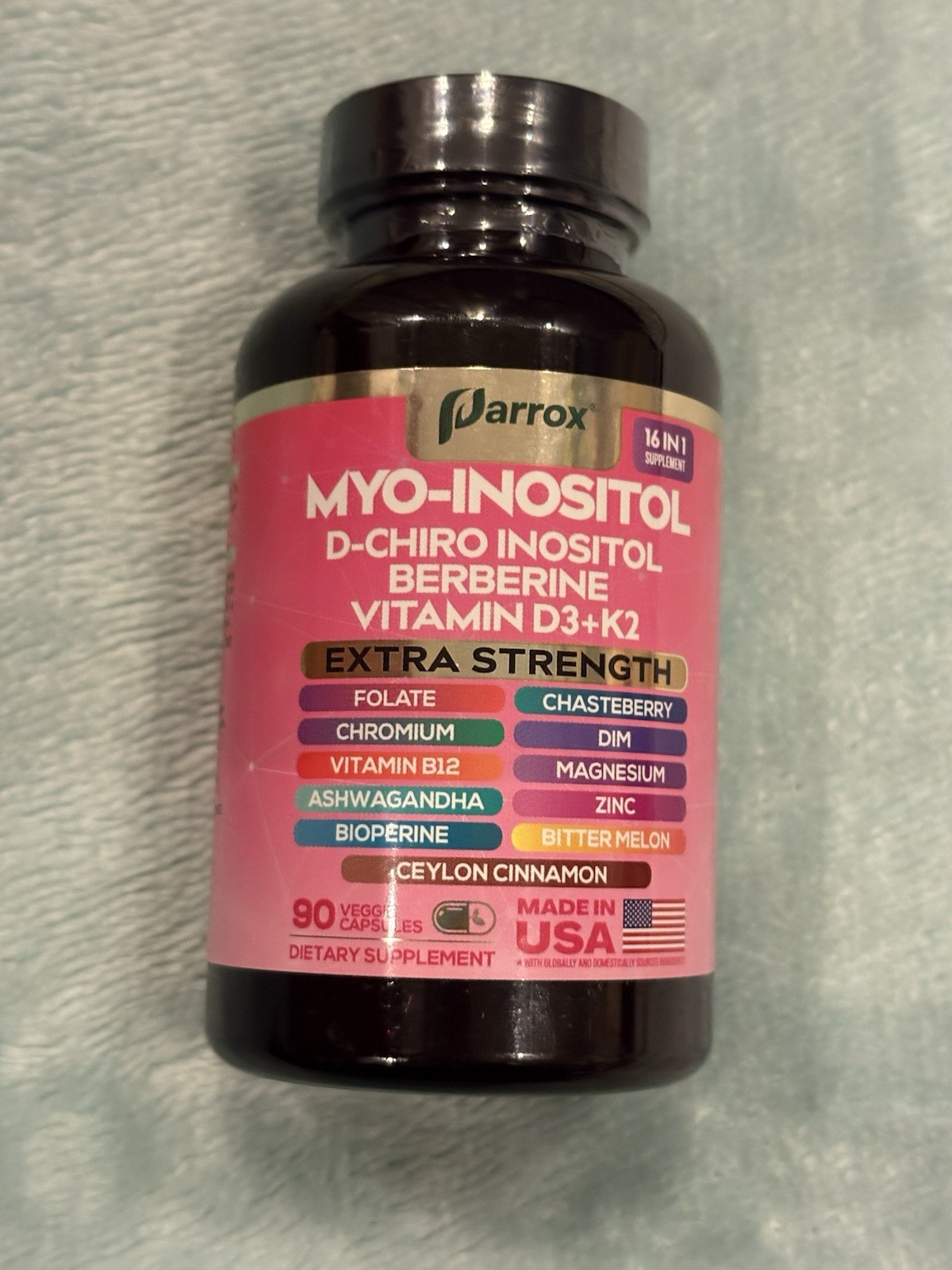 Parrox Myo-Inositol D-Chiro Inositol Berberine Vitamin D3 K2 90 Capsules