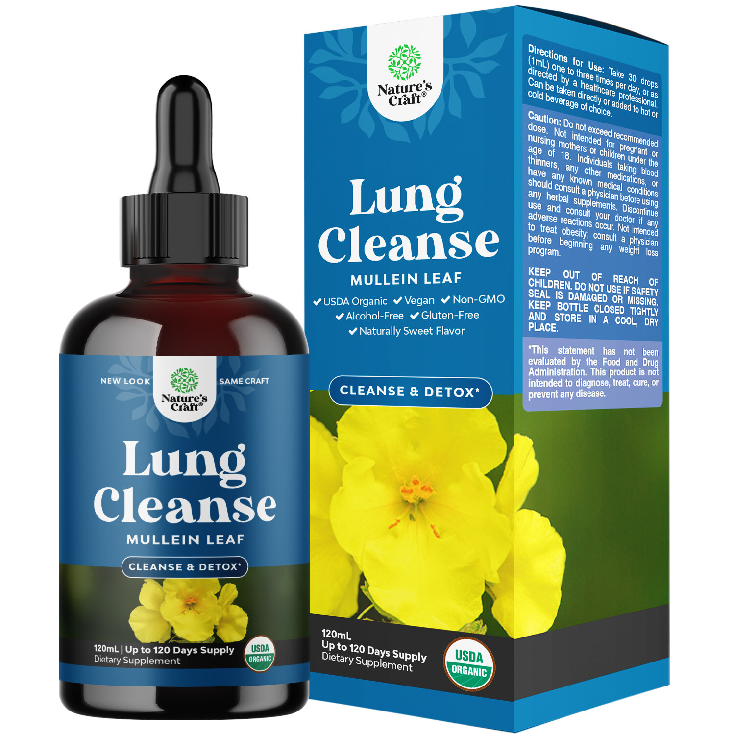 USDA Organic Mullein Leaf Drops – Herbal Lung Detox and Cleanse Marshmallow Root