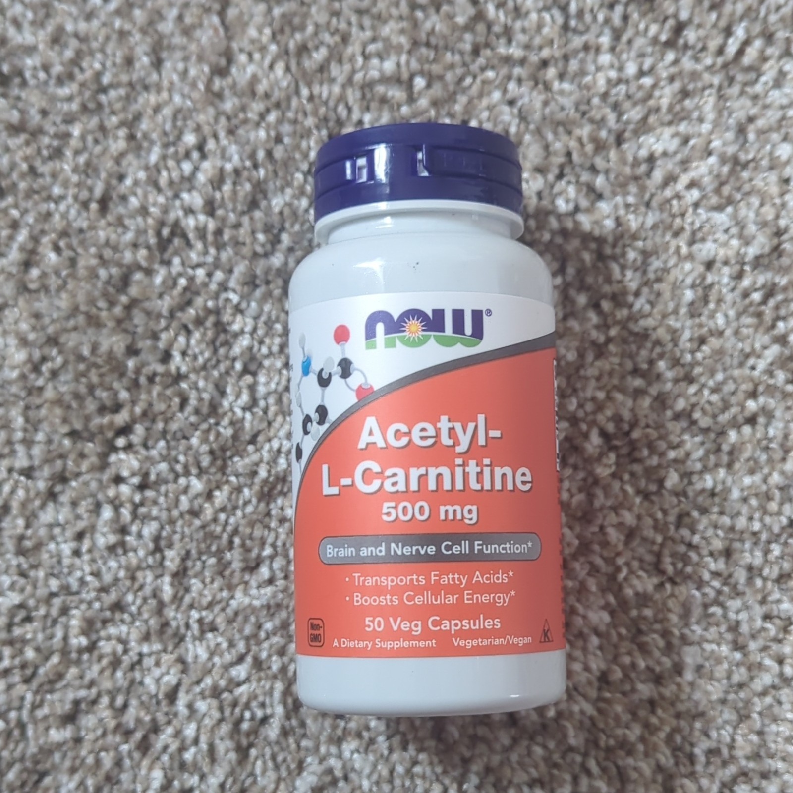 NOW Acetyl-L-Carnitine 500mg Vegan Vegetarian Capsules, 50 Count