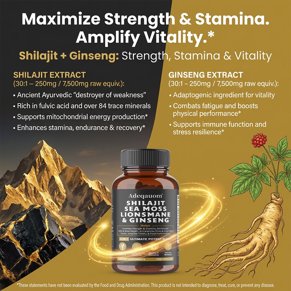 Premium 4-in-1 Vitality Supplement | Energy, Focus & Wellness Support 30/60/120