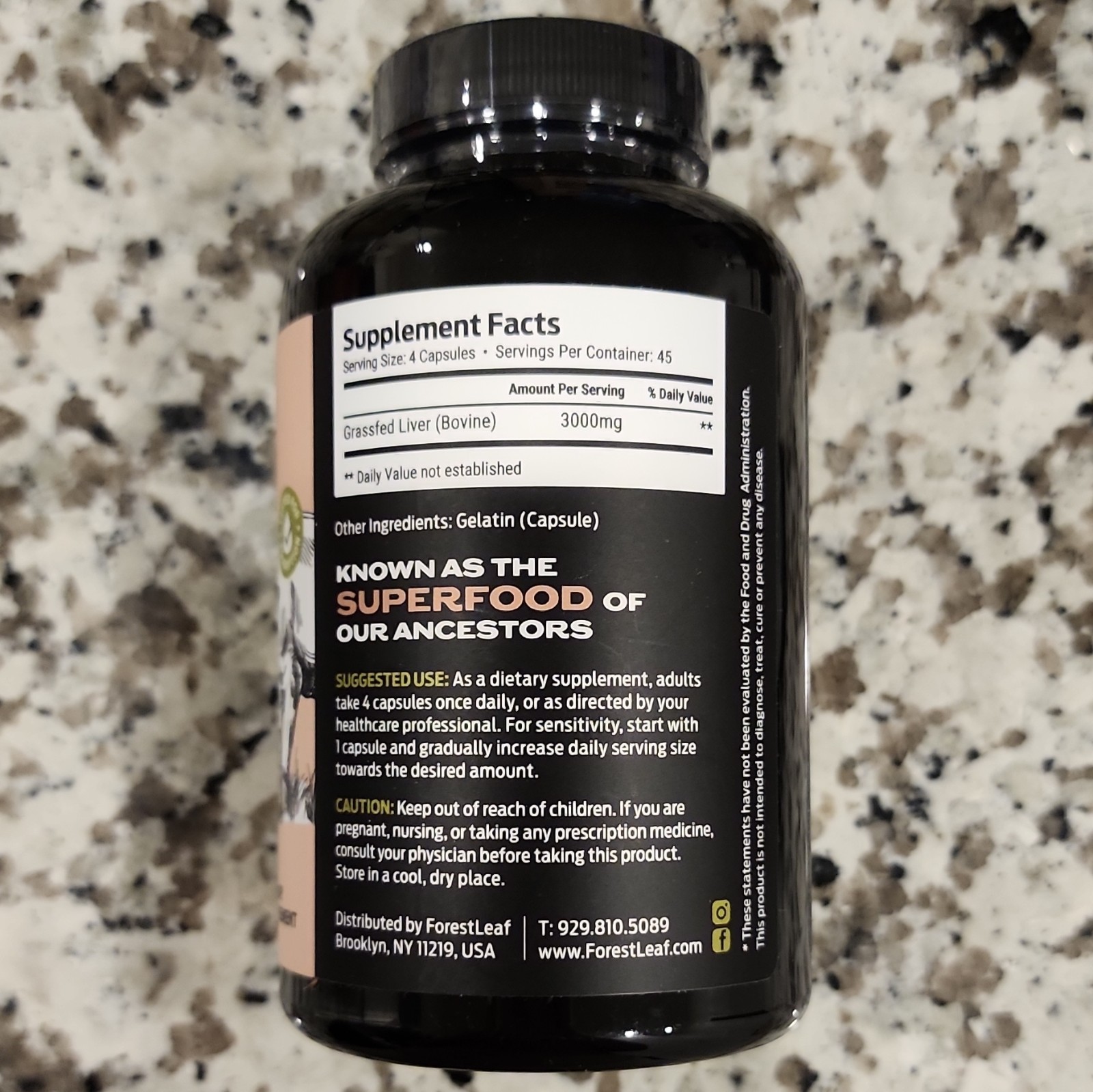 ForestLeaf Grass Fed Beef Liver 3000mg 180 Capsules-2 Bottles