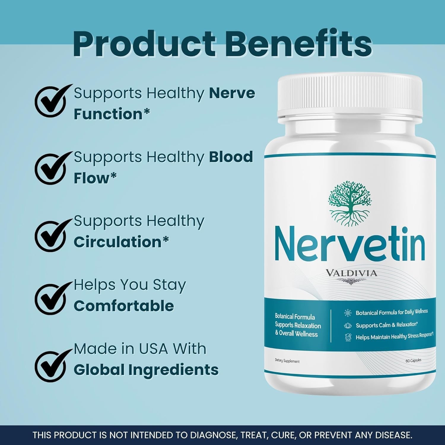 Valdivia Nervetin 120 Capsules 3 Pack Nerve Support Supplement Made in USA