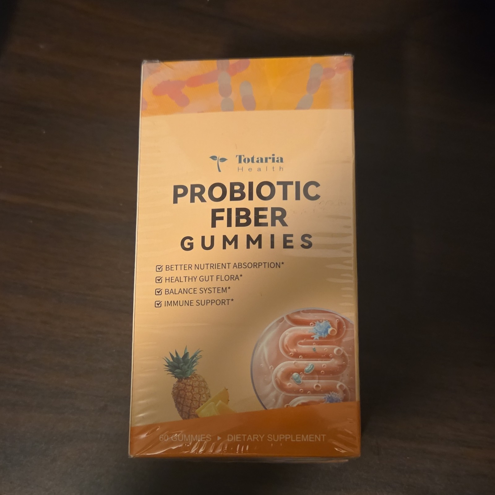 Totaria Health Probiotic Fiber Gummies Pineapple Flavor Gluten-Free 60 Count