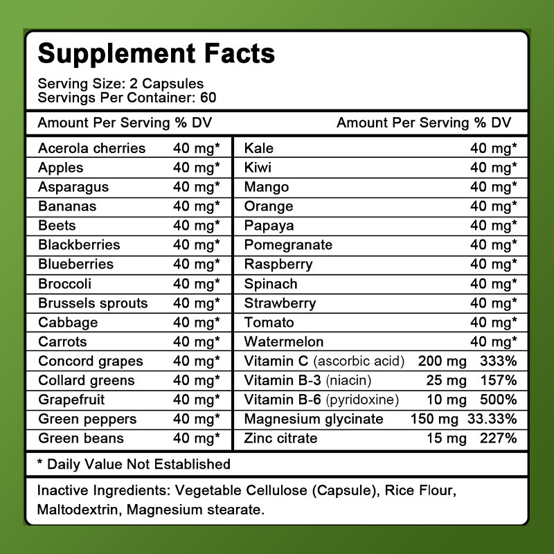 Fruits and Veggies Capsules Whole Food Supplement with Vitamin & Mineral