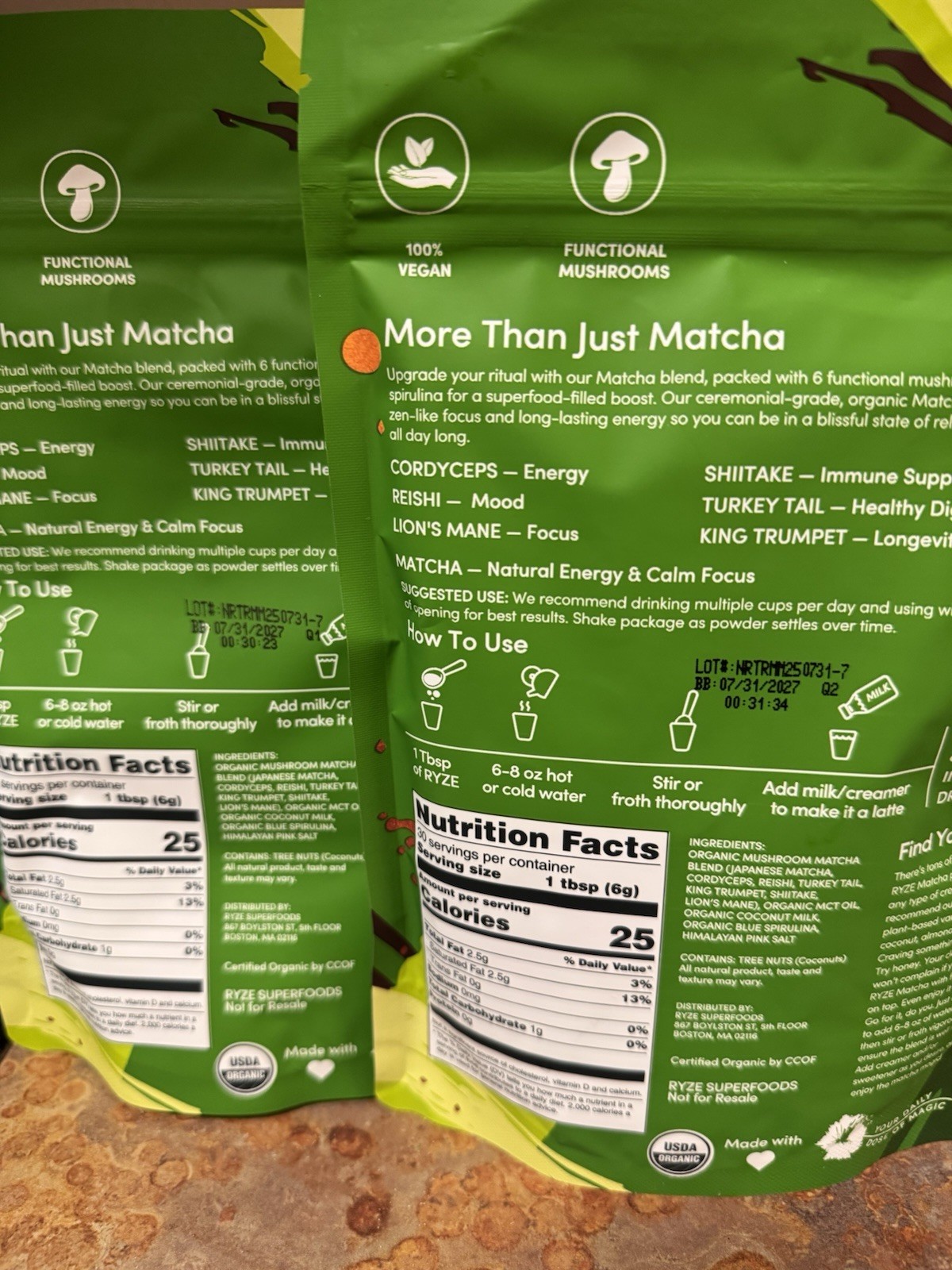 NEW 2 Packs RYZE Organic Mushroom Matcha Sealed Exp 07/31/2027