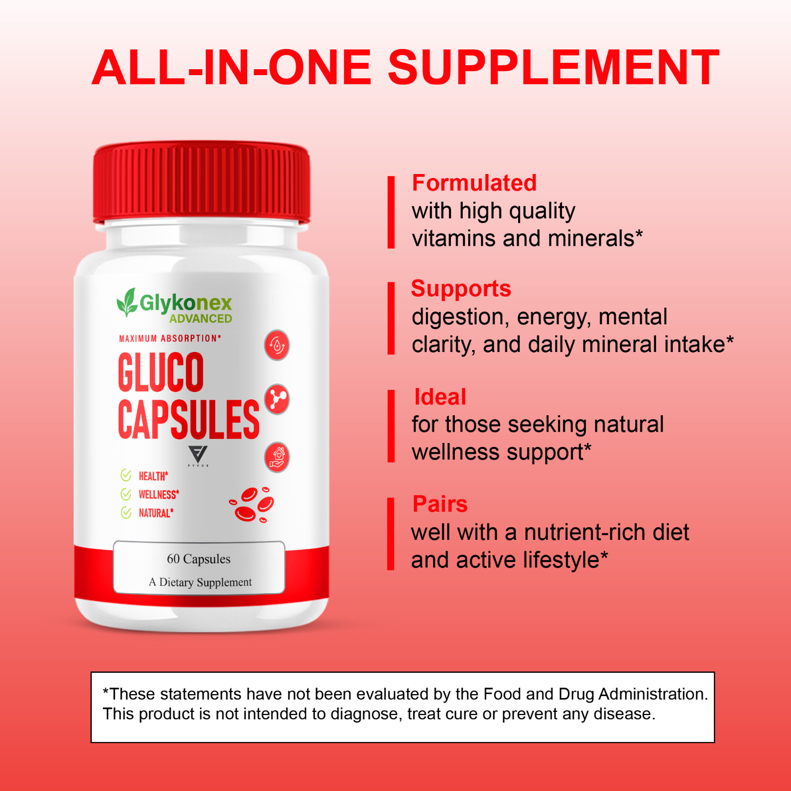 (2 Pack) GlykoNex Pro Daily Wellness Support, GlykoNex Supplement (120 Capsules)
