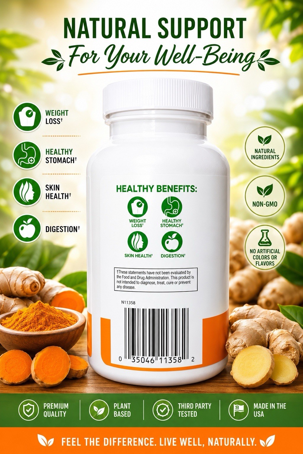 WELLNESS gardenTurmeric with Ginger 550mg Extra Strength. 90 Capsules Exp: 03/29