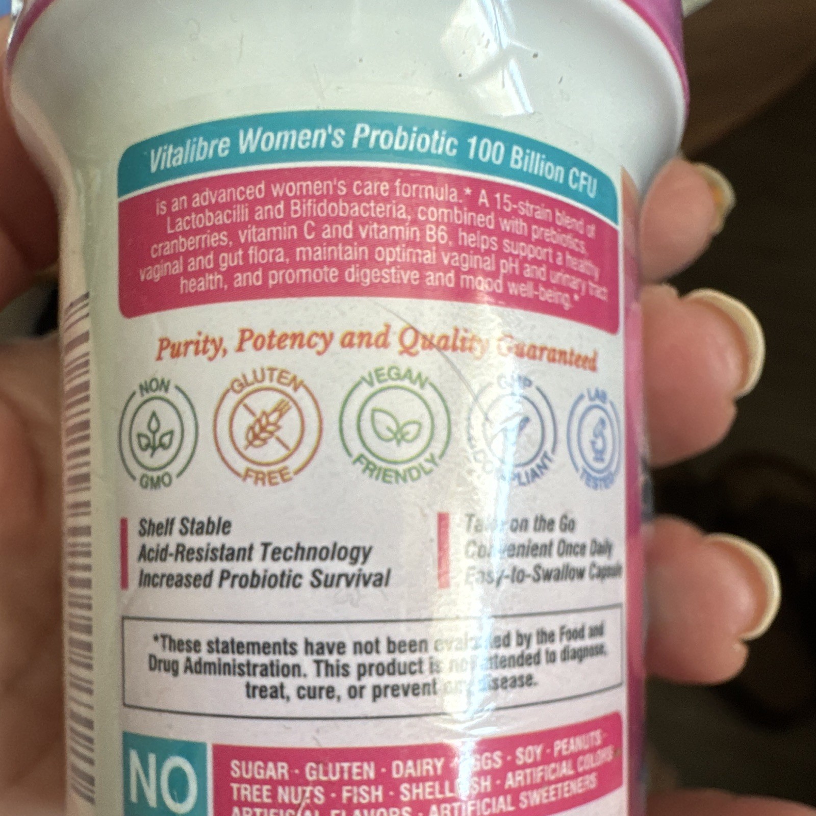 Vitalibre Women’s Probiotic 100B CFU 15 Strains Cranberry Vit C B6 30 Caps Exp …