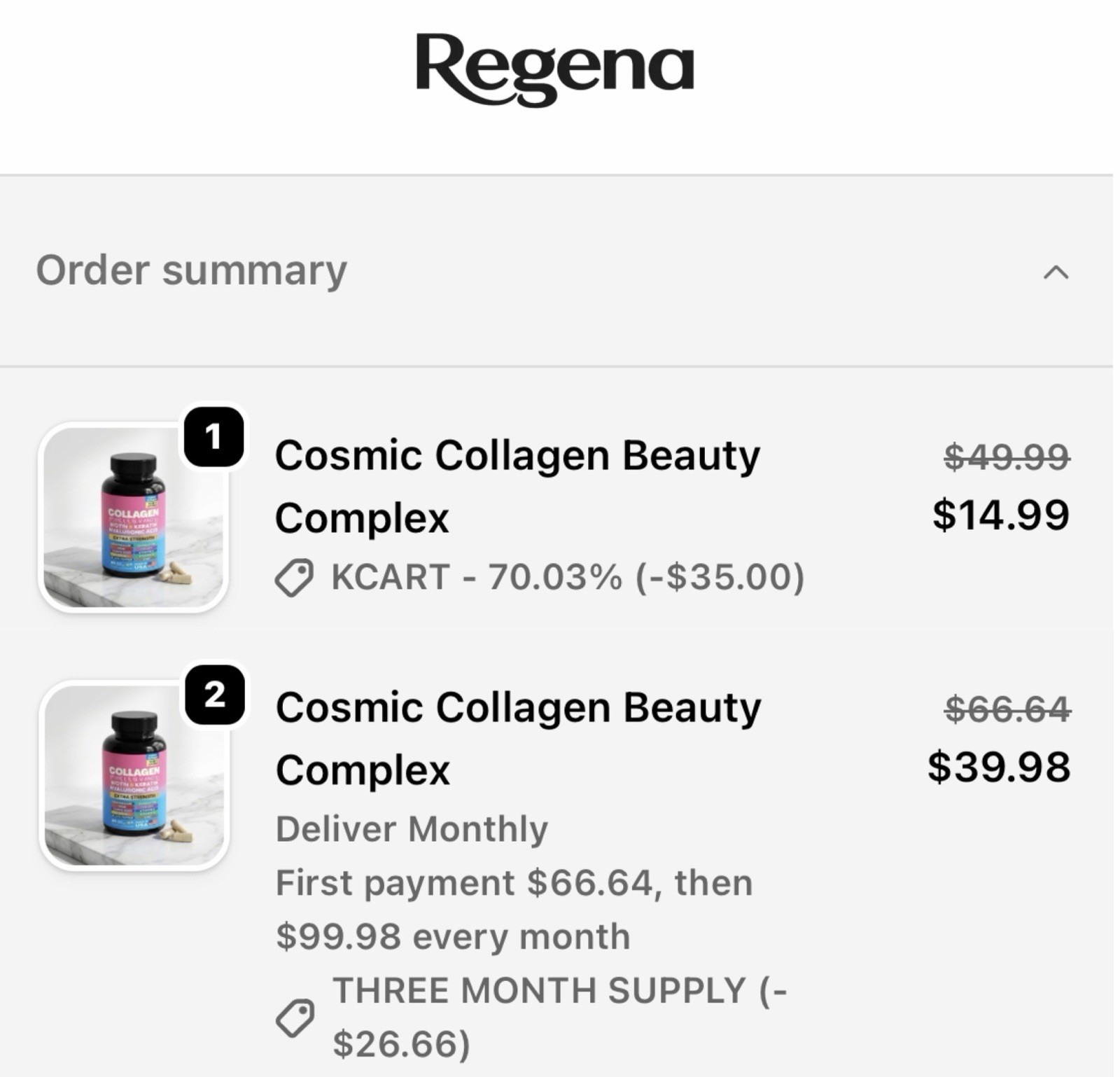 Regena Cosmic Collagen Beauty Complex Extra Strength Capsules – 3 Full Bottles