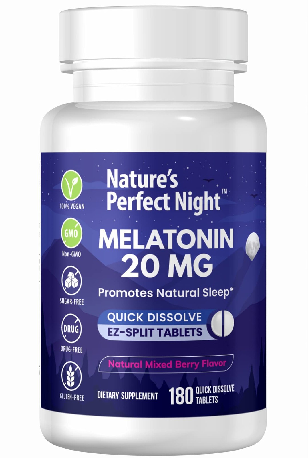 | Melatonin 20mg | 180 Quick Dissolve Tablets | Natural Mixed Berry Flavor |H…