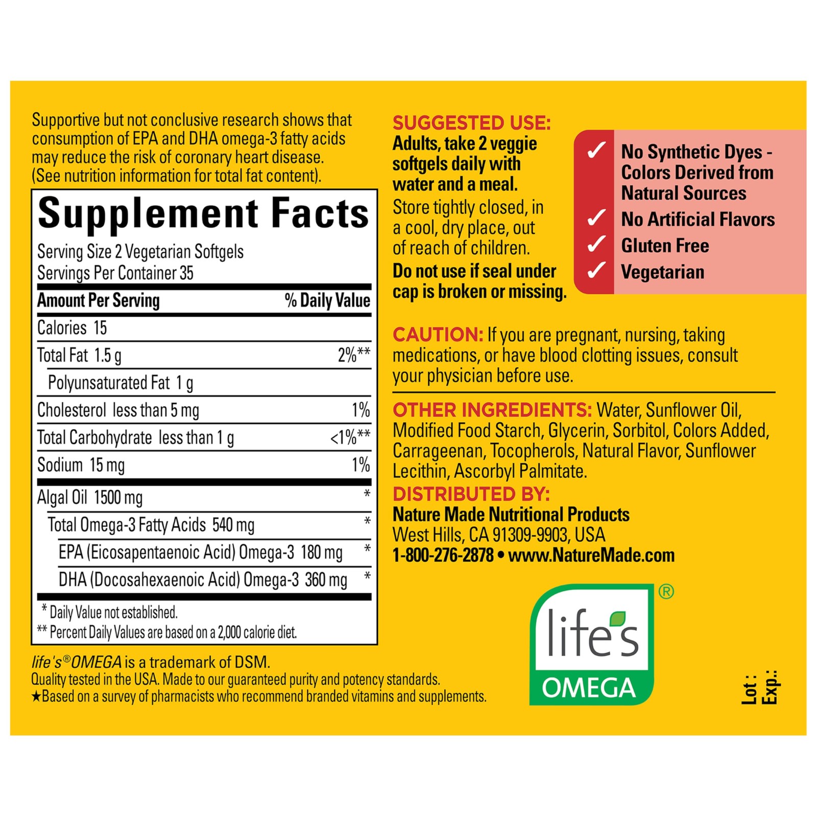 Nature Made Algae Oil Omega 3 Supplement 540Mg Omega 3 Fish Oil Alternative 70